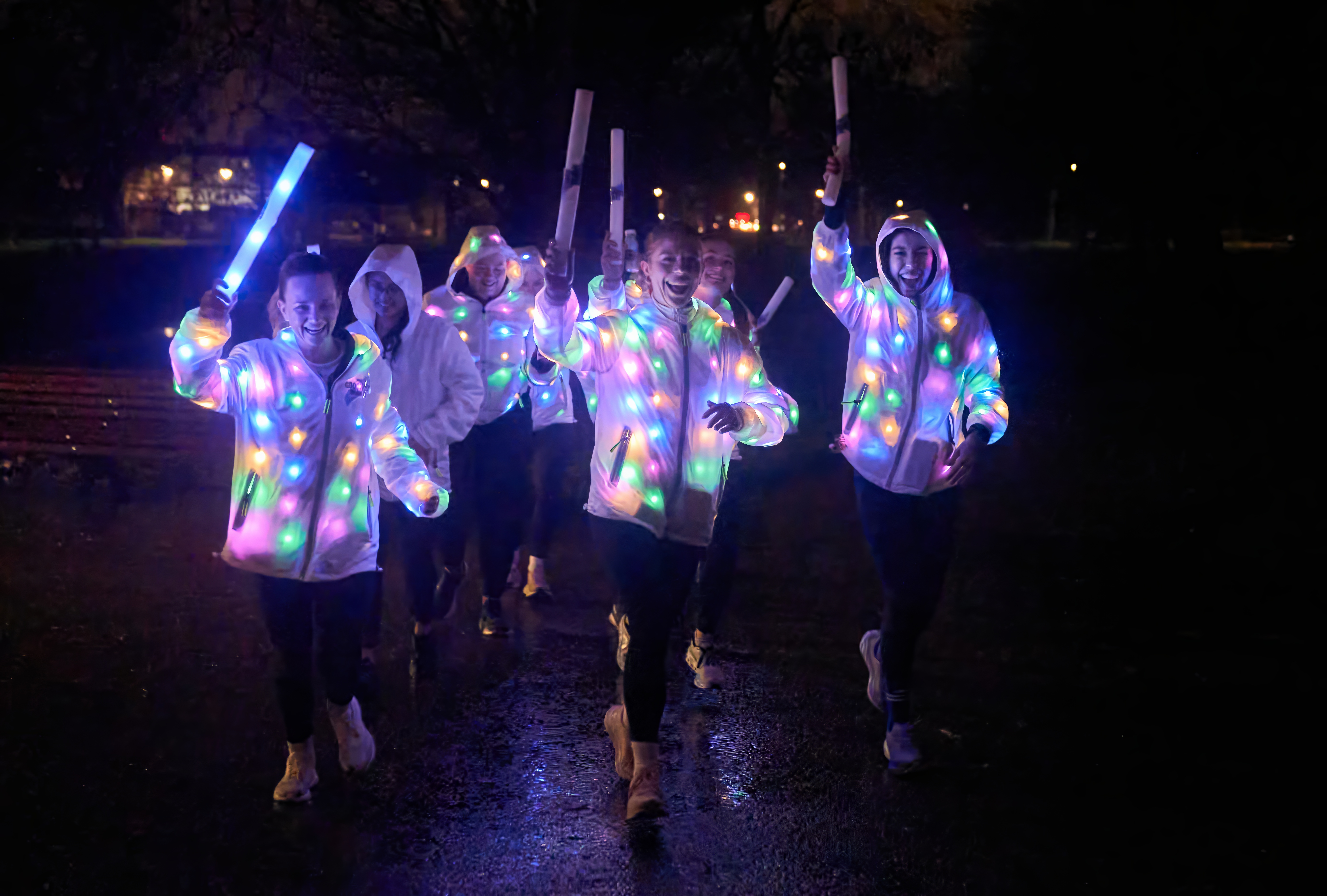 Clapham Common was lit up on Friday night for a special run club from For Goodness Shakes and These Girls Run to raise awareness of women's safety concerns, after research revealed that nearly two-thirds (62%) of women feeling uncomfortable when running alone in the dark.