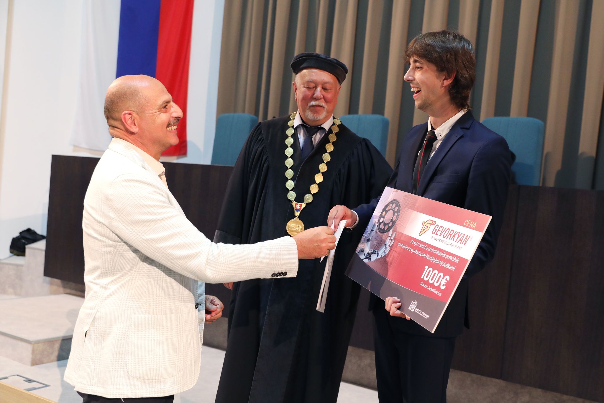 A. Gevorkyan presents an award to a student at the Technical University in Zvolen