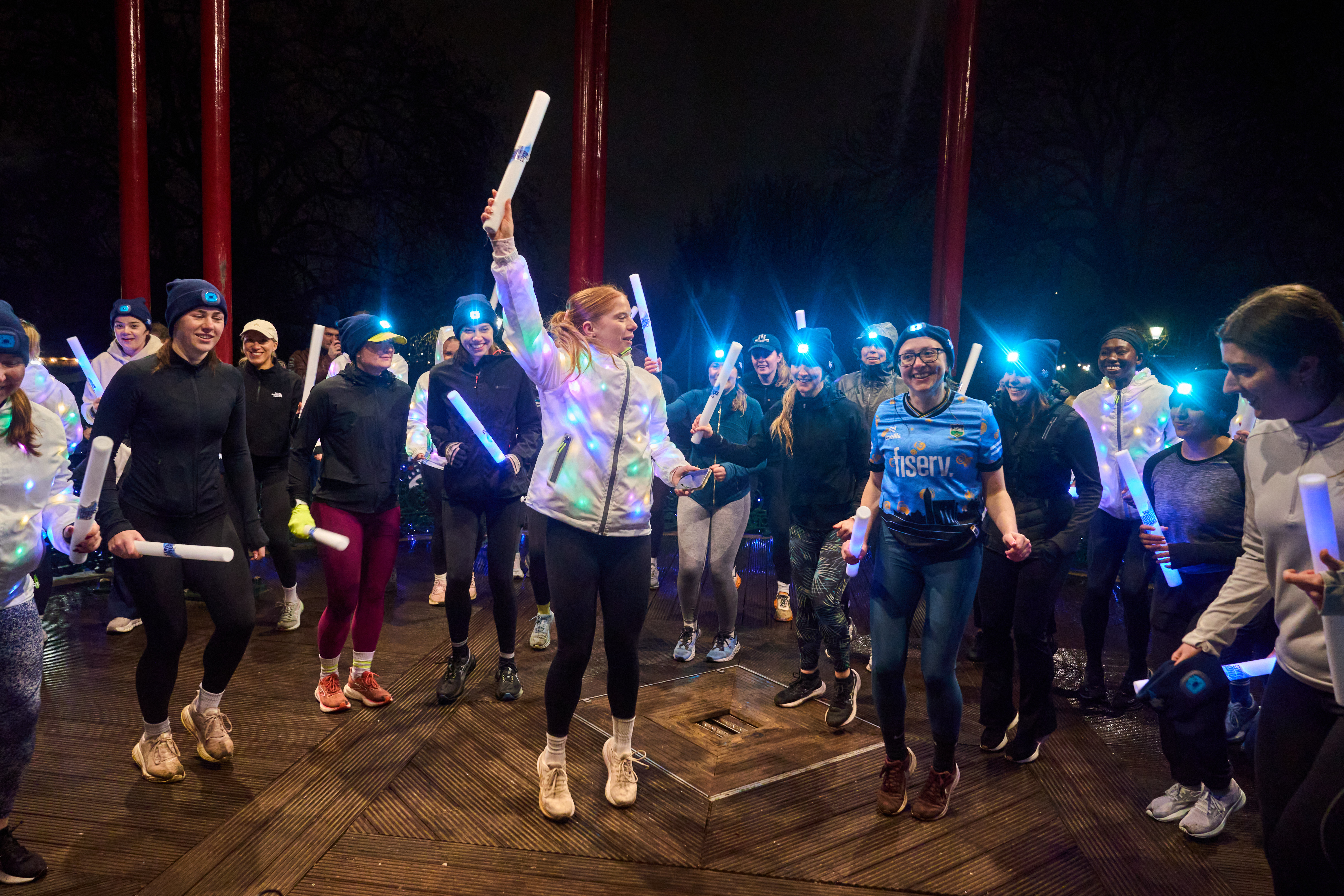 Clapham Common was lit up on Friday night for a special run club from For Goodness Shakes and These Girls Run to raise awareness of women's safety concerns, after research revealed that nearly two-thirds (62%) of women feeling uncomfortable when running alone in the dark.