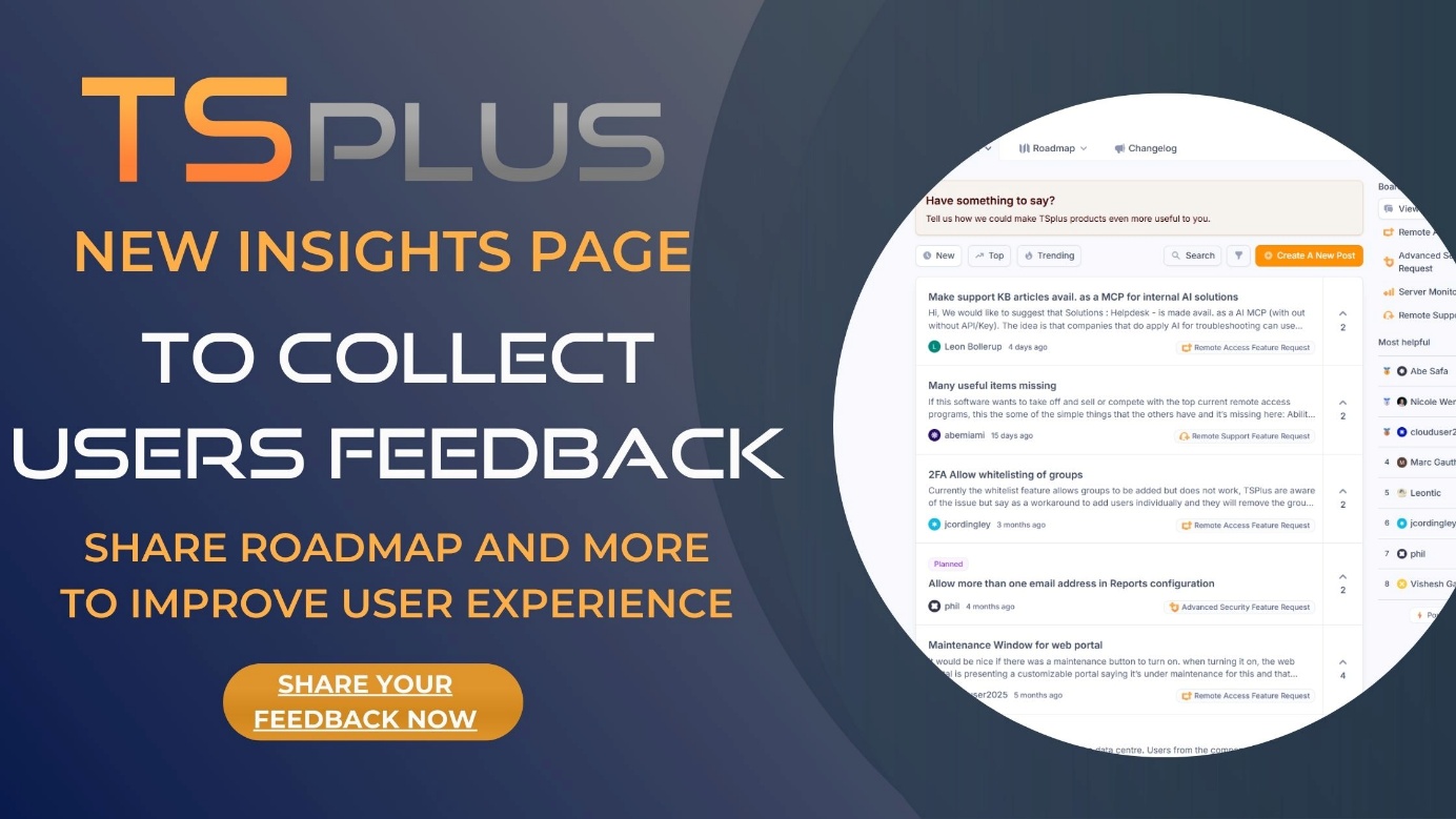 TSplus Introduces New Feedback & Roadmap Platform to Enhance the Remote Desktop User Experience
