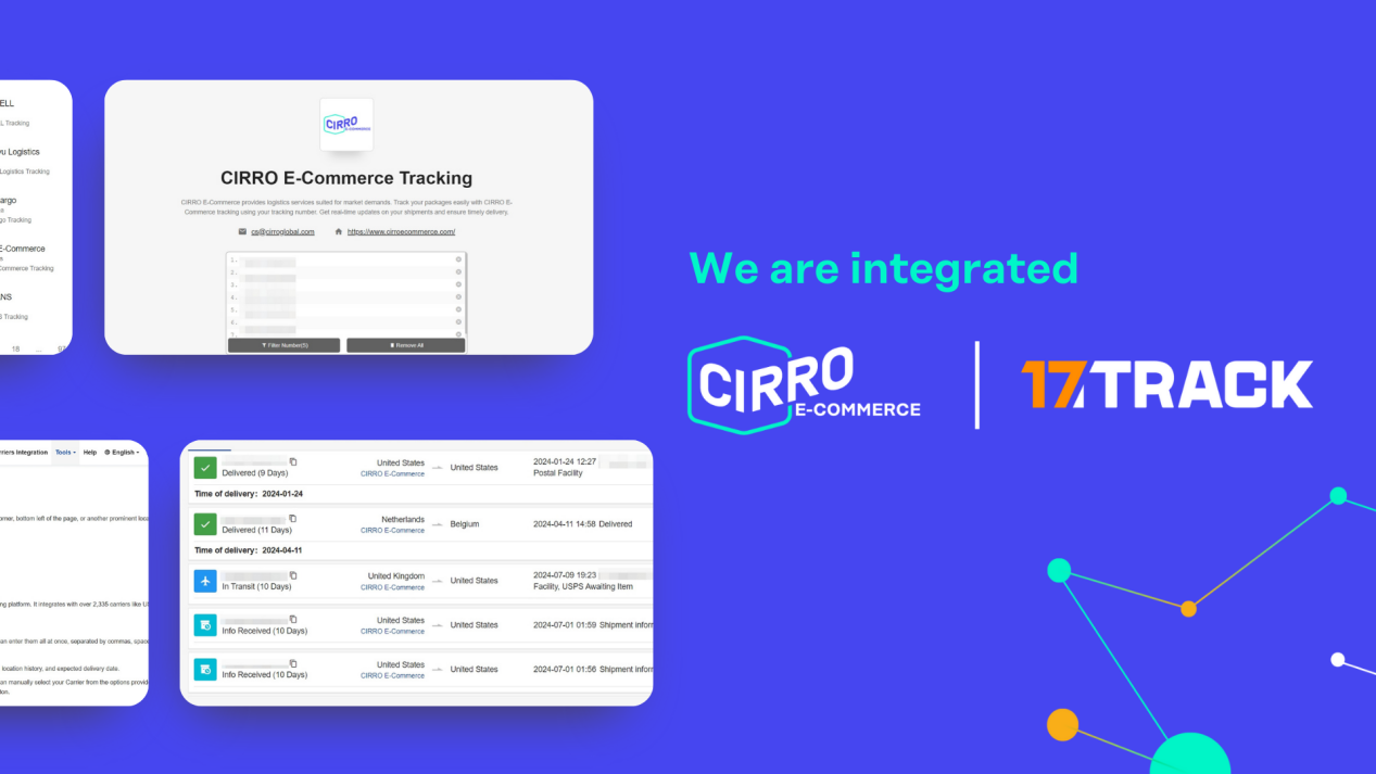 CIRRO E-Commerce and 17TRACK are intergrated. 