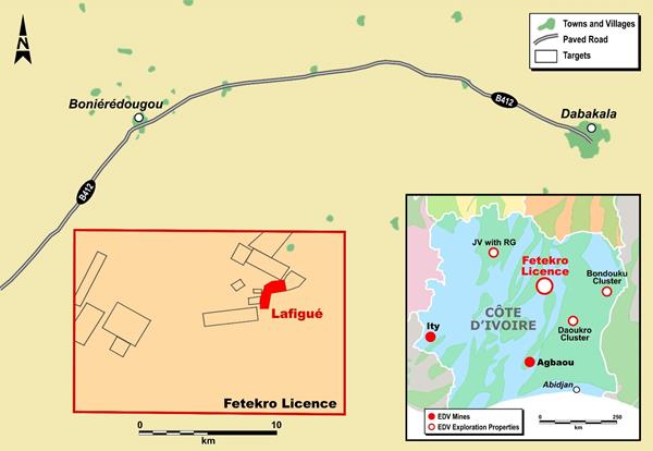 Figure 1 - Simplified Map of the Fetekro Property Showing Lafigué