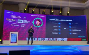 Empire Token's Founder and CEO Abdullah Ghandour presenting DefiGram at the World Blockchain Summit 2022