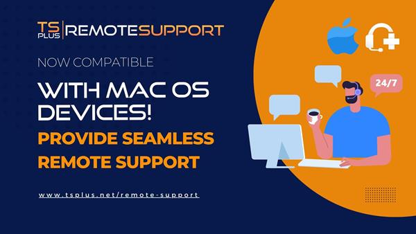 TSplus blog banner titled " Remote Support Now Available with Mac OS Devices"