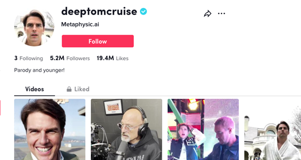 Deepfake Tom Cruise on TikTok