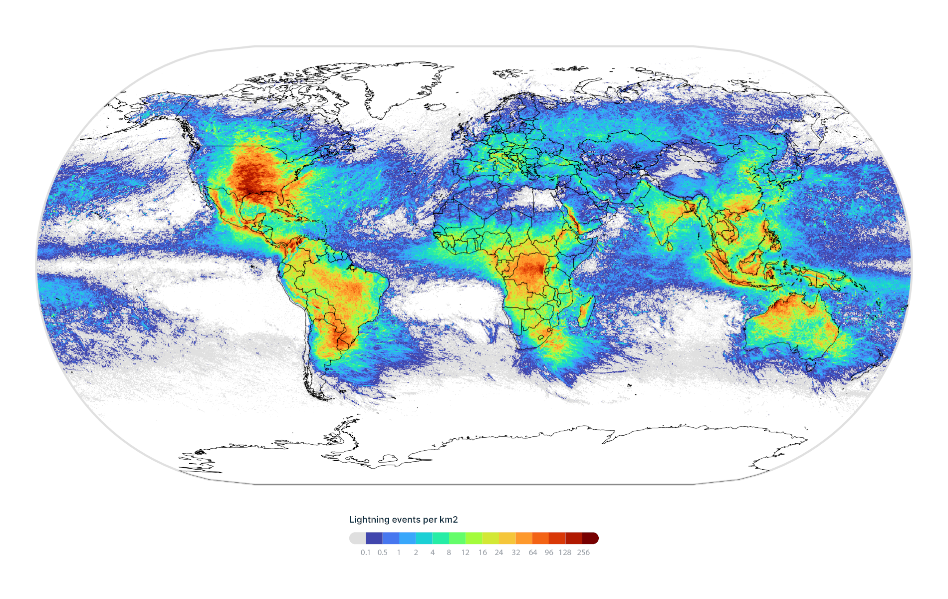 Vaisala Xweather Annual Lightning Report 2024 Global Density Map