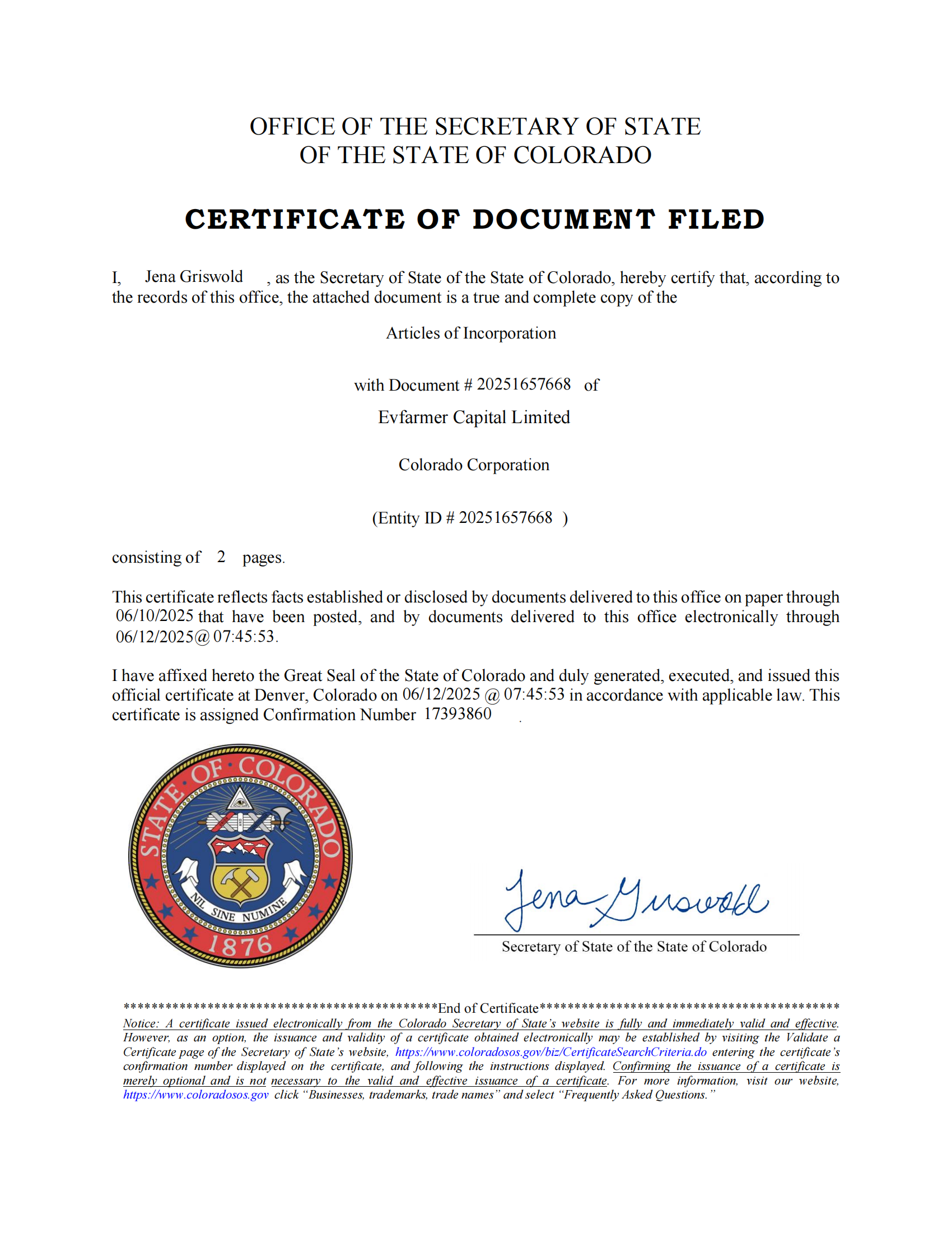 Evfarmer US Registration Certificate