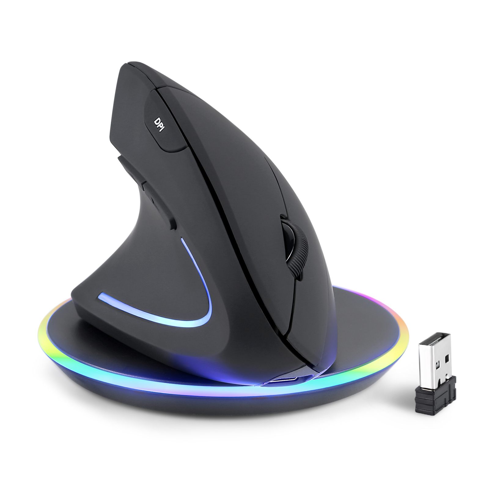 PERIMICE-713LRX - Left Handed Cordless Rechargeable Vertical Mouse - Duo Wired and Wireless Charging Feature