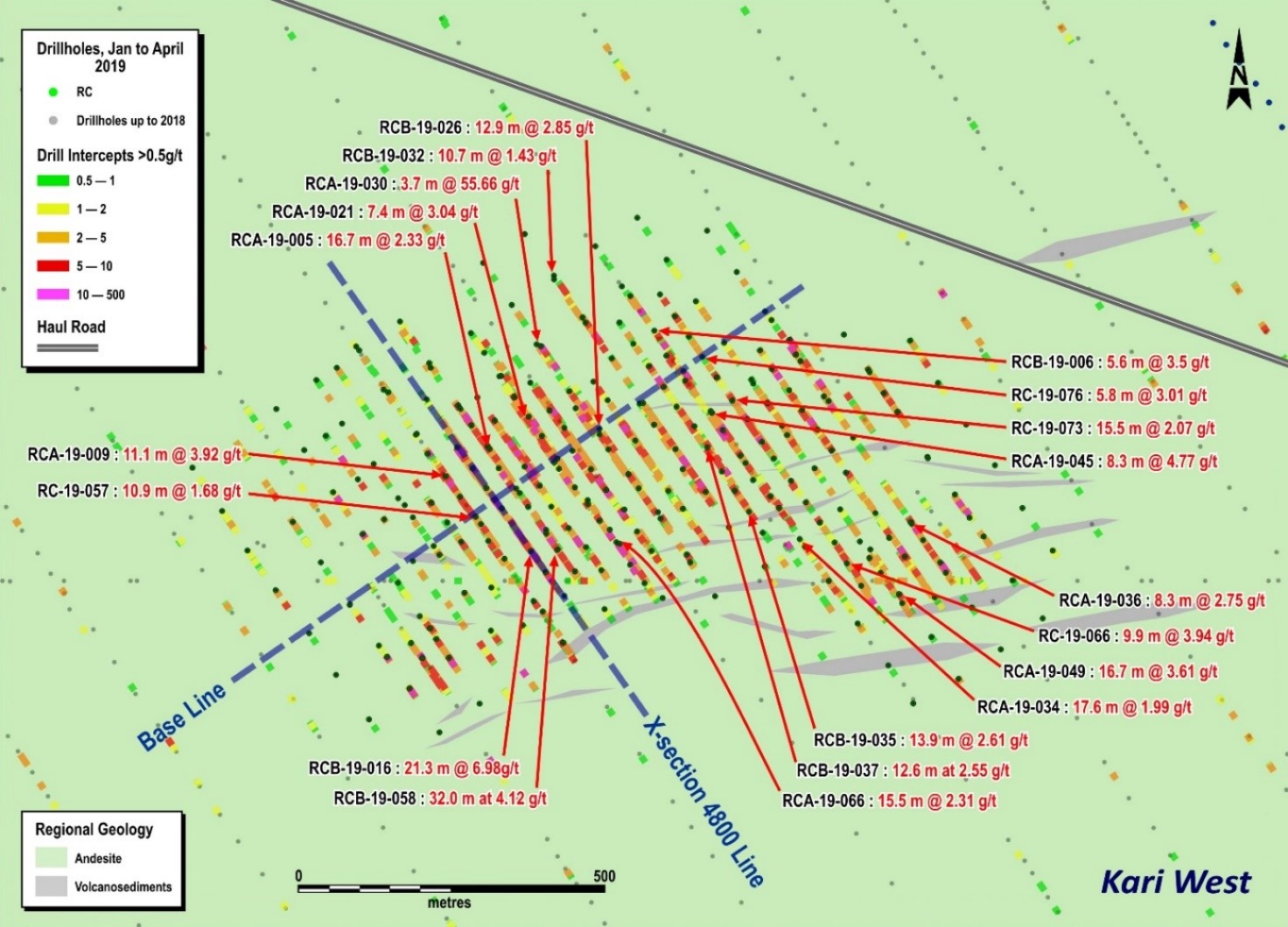 Figure 7 - Kari West Drill Map with Selected Intercepts
