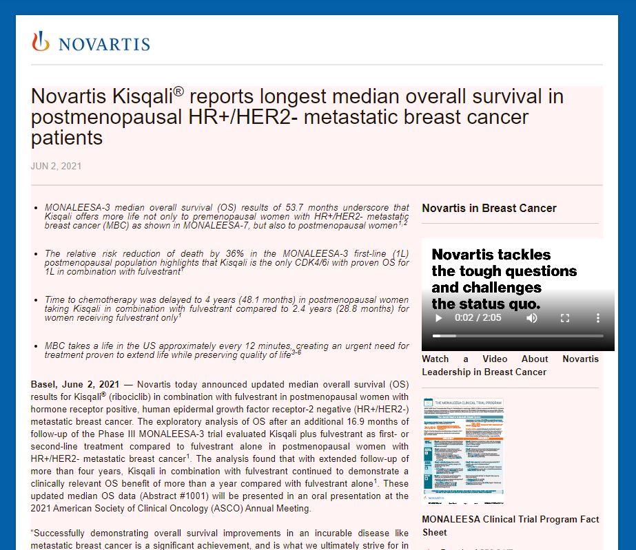 Overall Survival with Ribociclib plus Fulvestrant in Advanced Breast Cancer