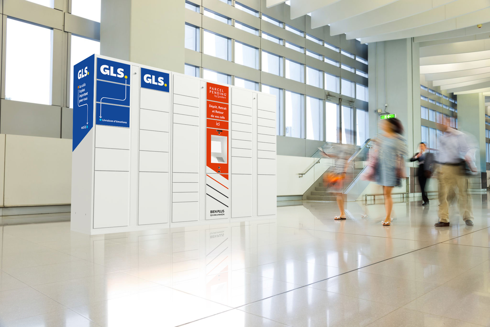 Quadient parcel locker with GLS logo