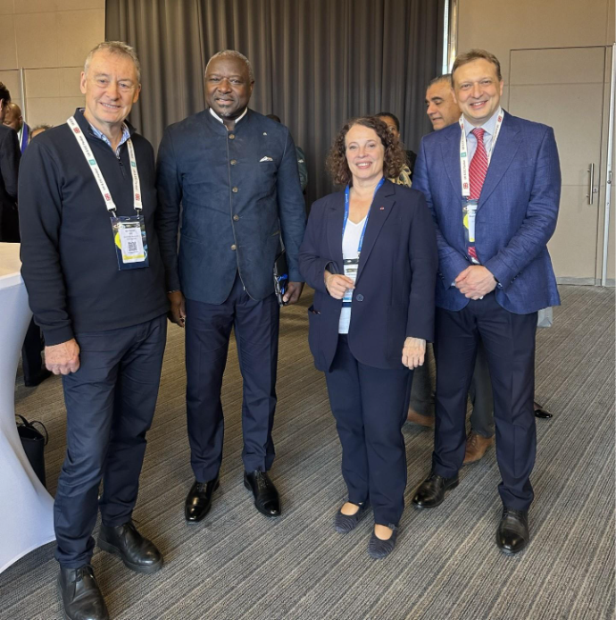 HE Sylvie Bermann (Chair WNE), with CEO Ian Farnan, CTO Eugene Shwageraus and Chair of Rwanda Atomic Energy Board, Dr Lassinna Zerbo