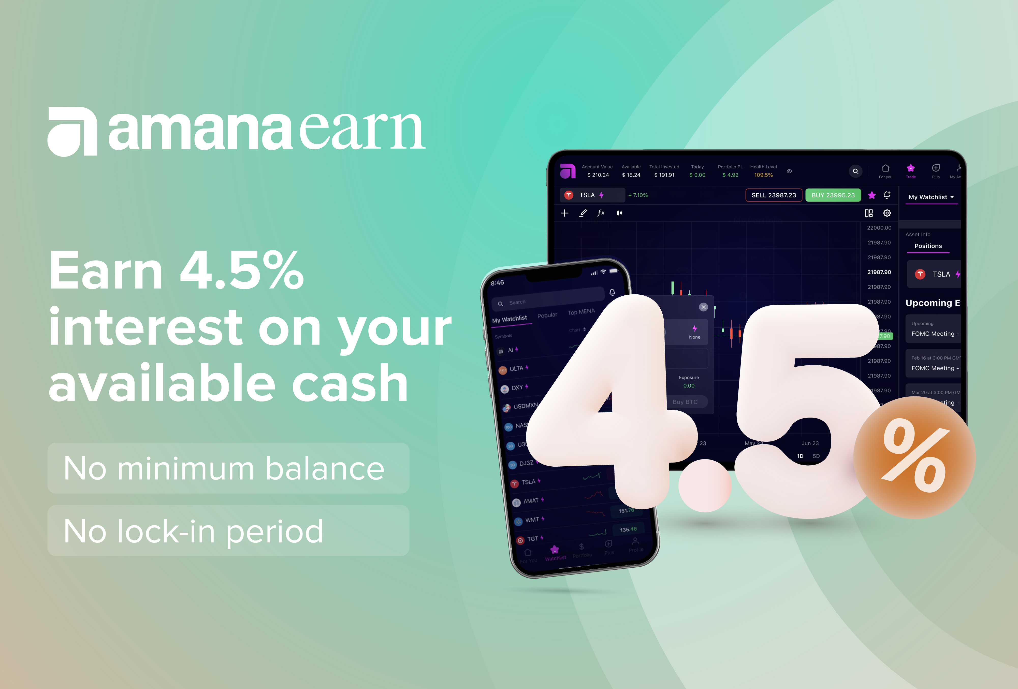 Earn a competitive 4.5% interest on your free margin with amanaEARN. Boost your financial growth with zero restrictions.