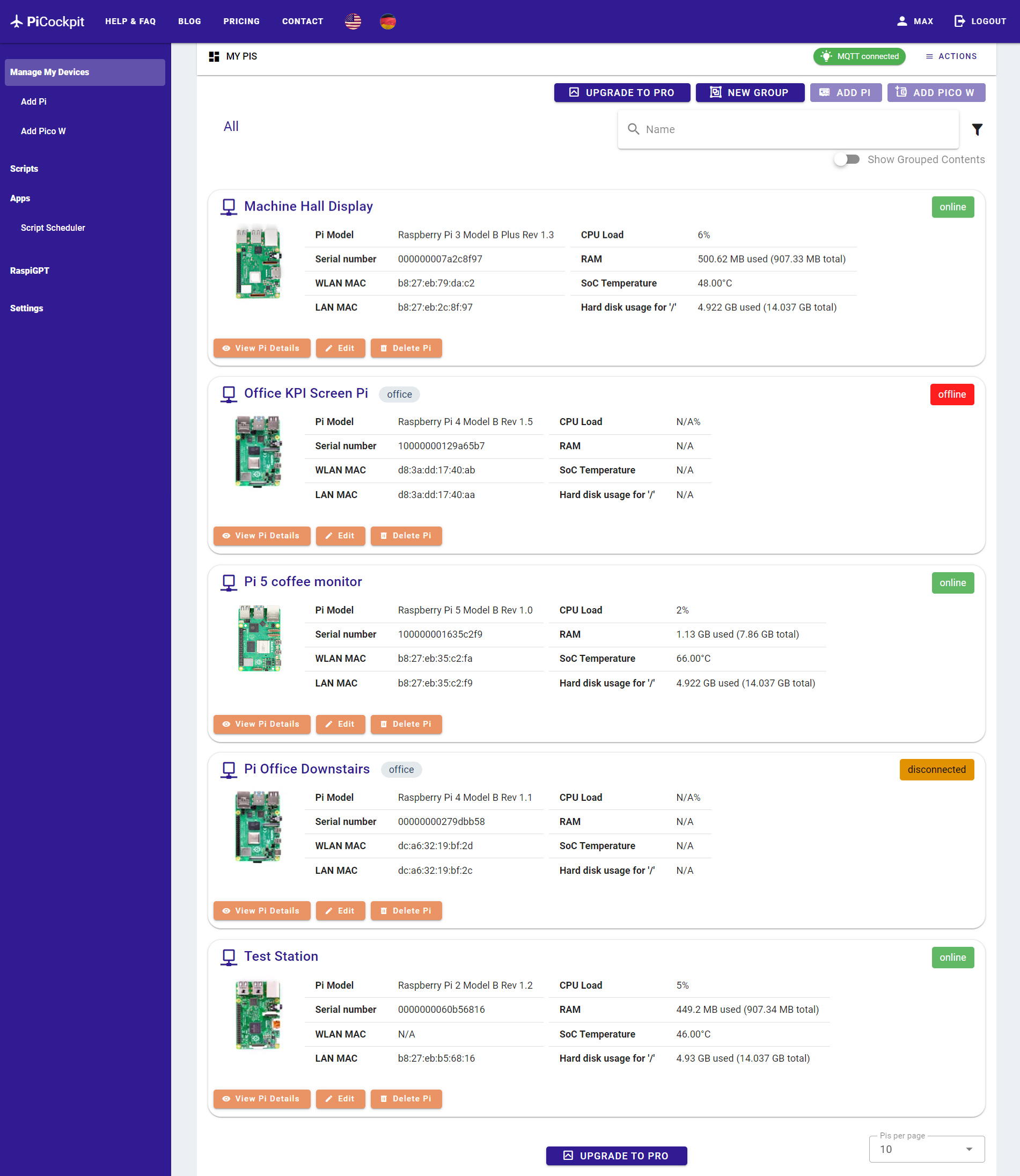 PiCockpit: Manage different Raspberry Pis in one place