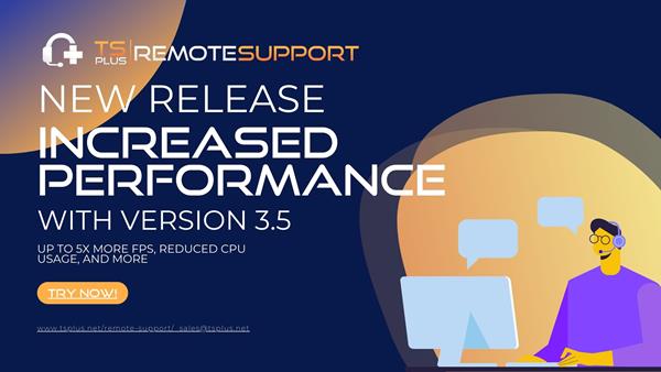 TSplus banner titled "Remote Support New Release: Increased Performance"