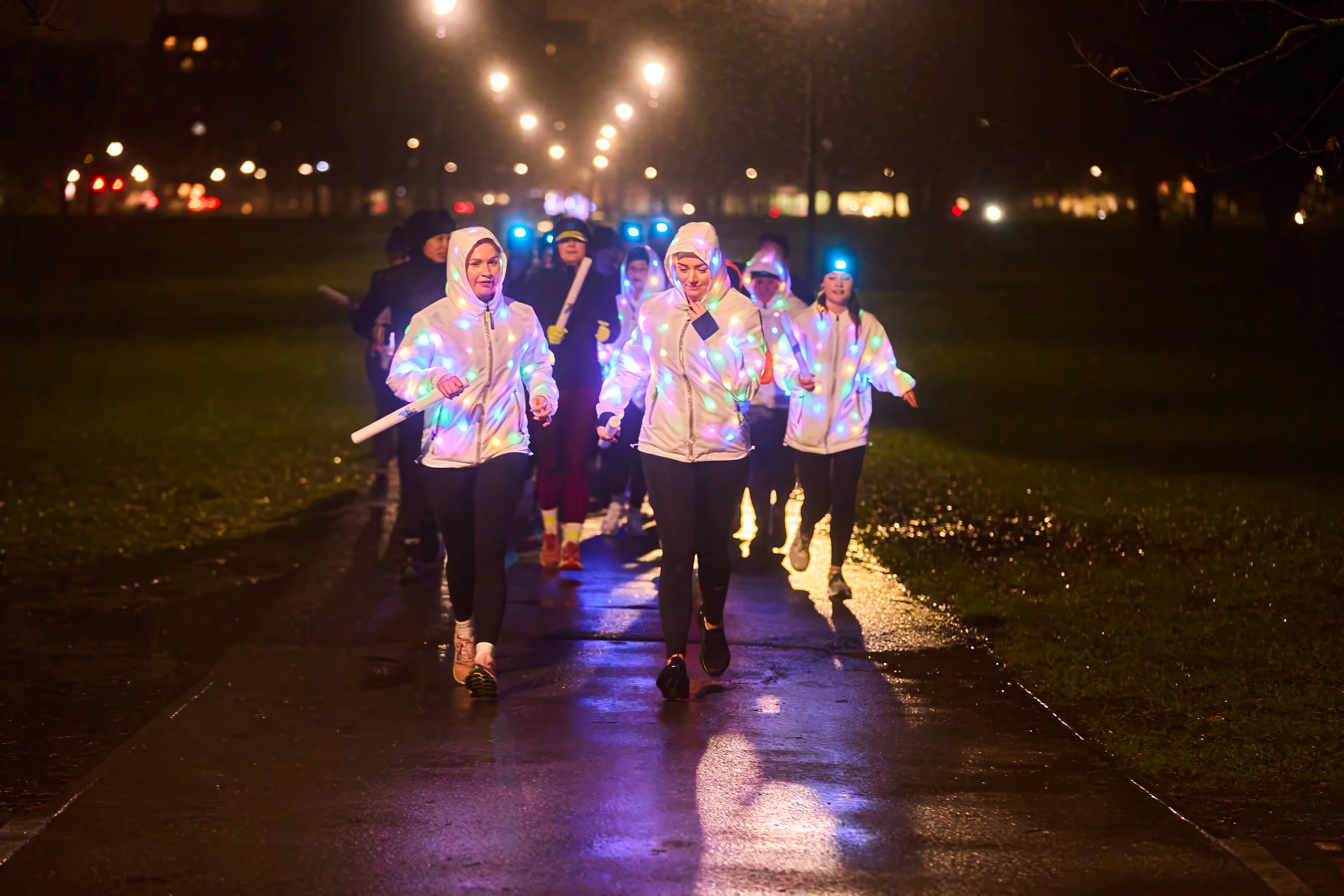 Clapham Common was lit up on Friday night for a special run club from For Goodness Shakes and These Girls Run to raise awareness of women's safety concerns, after research revealed that nearly two-thirds (62%) of women feeling uncomfortable when running alone in the dark.