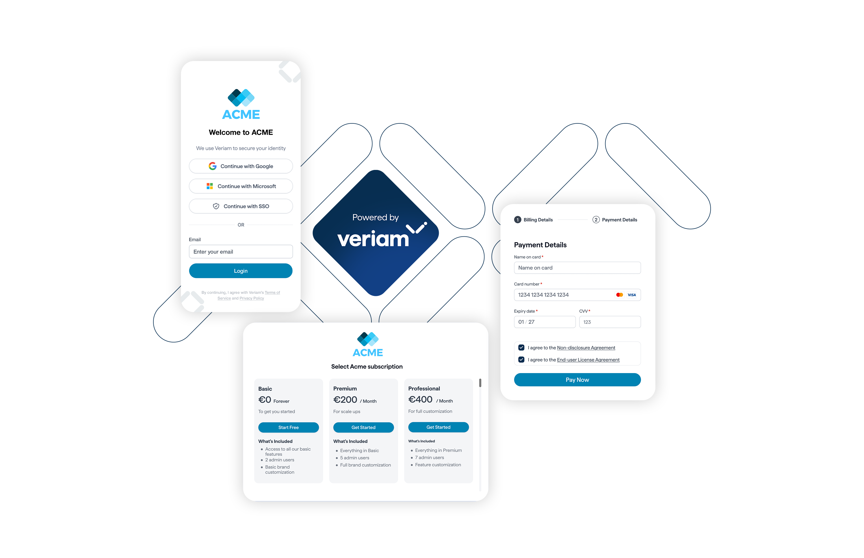 Veriam's all-in-one platform for managing identity, access, contracting, and subscriptions.