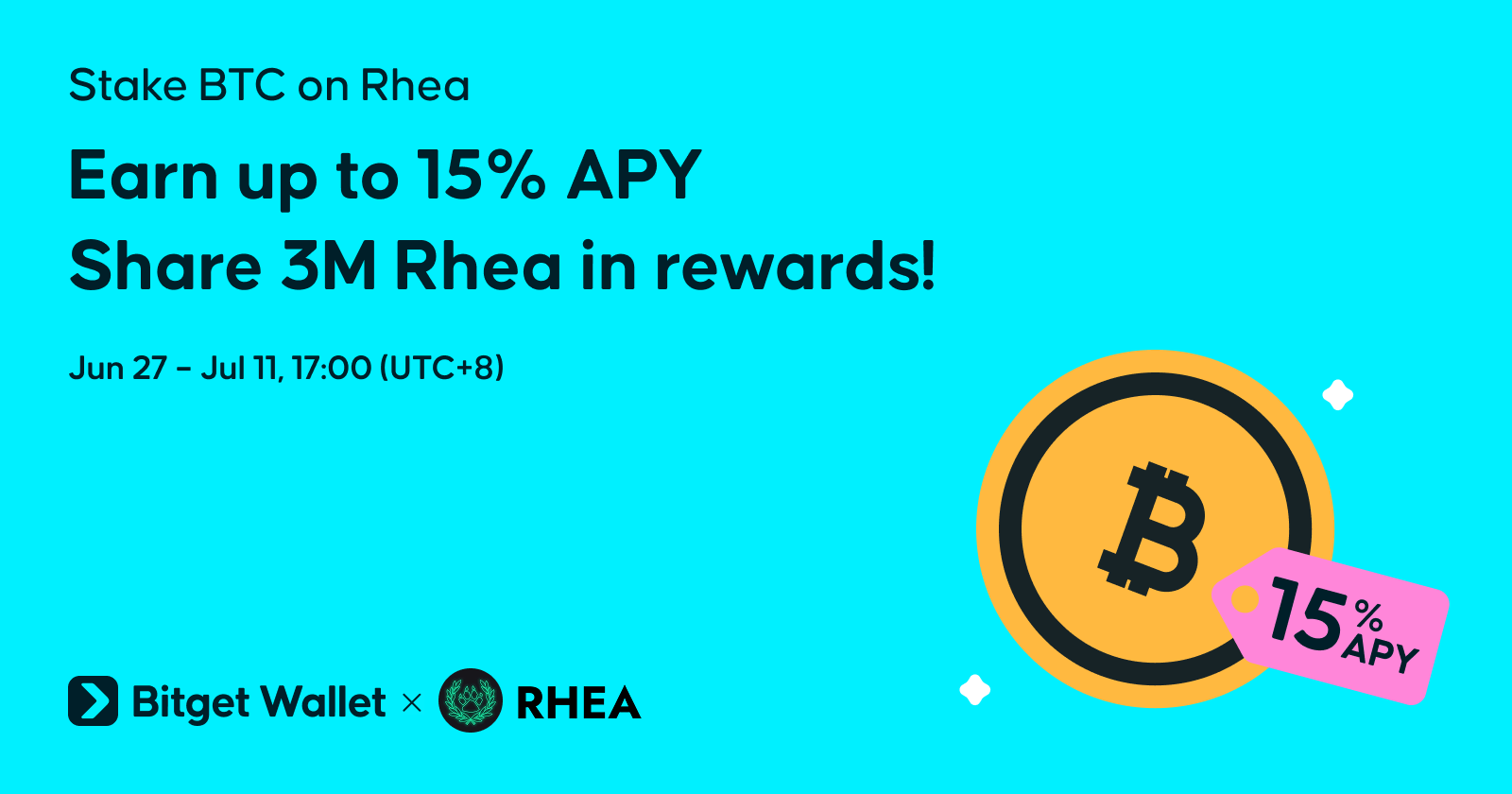 Bitget Wallet Introduces BTC Staking Initiative With Rhea Finance, Offering Up to 15% APY and 3 Million RHEA in Rewards