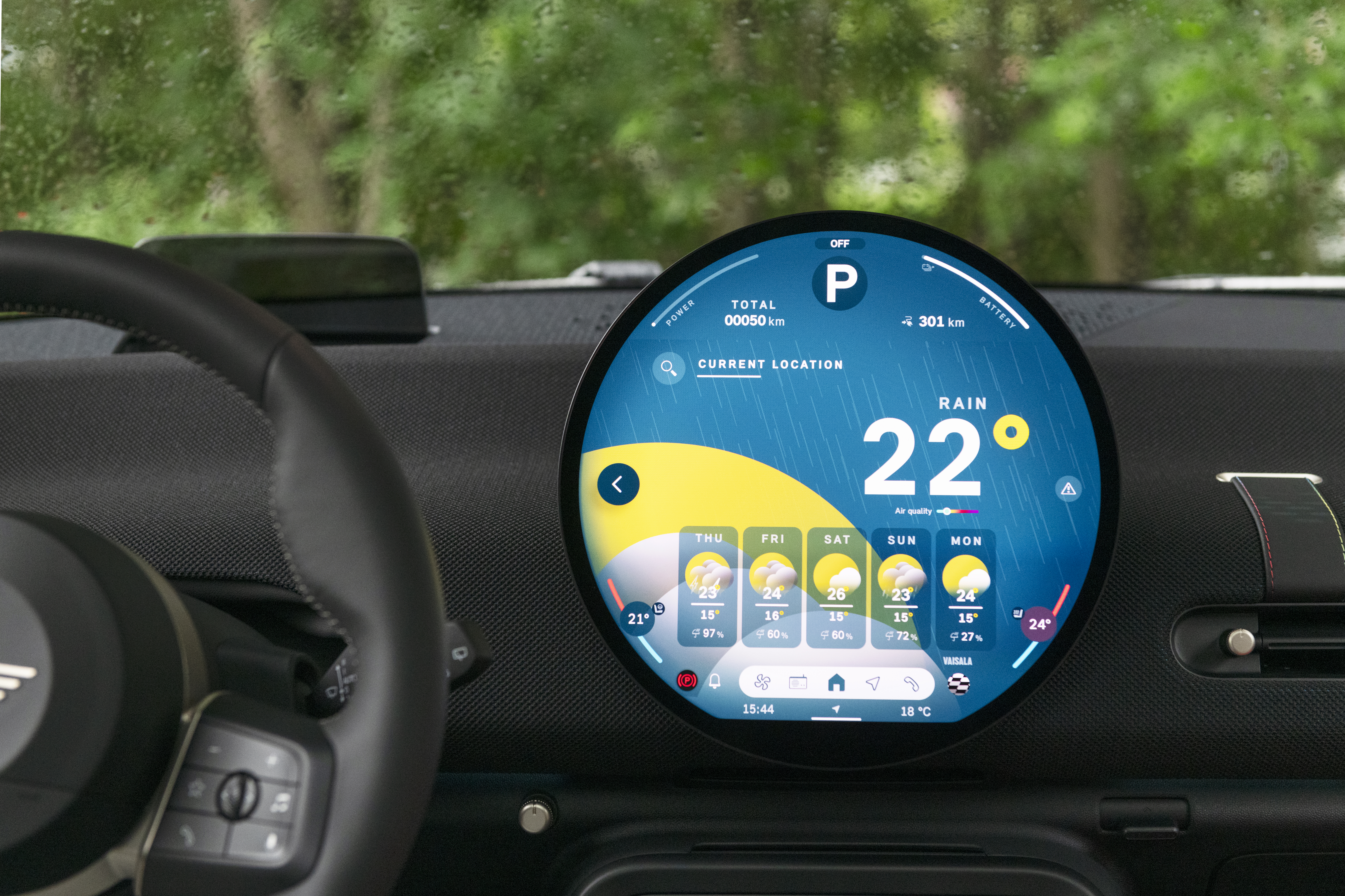 Vaisala Xweather weather and air quality data on BMW-Group Mini car infotainment system