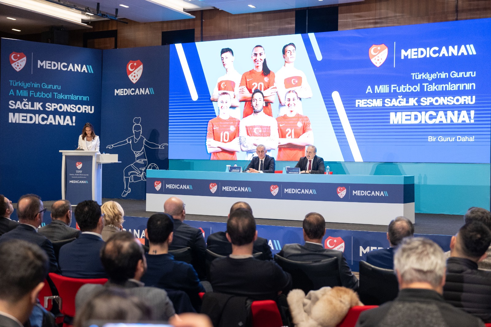 Medicana and Turkish Football Federation representatives pose at the National Teams health sponsorship press conference in Riva.