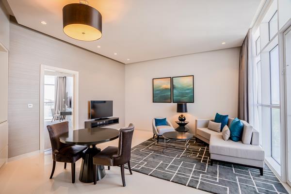 Suite living area at Radisson Dubai DAMAC Hills