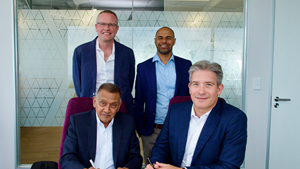 Left to right (standing) - John Fitton, Director CPS Chemicals Oil-Tech Pty Ltd; Rajeen Bothma, Director CPS Chemicals Oil-Tech Pty LtdLeft to right (seating) - Raj Singh, Managing Director CPS Chemicals Oil-Tech Pty Ltd; Ryan Harrison, Managing Director IMCD South Africa