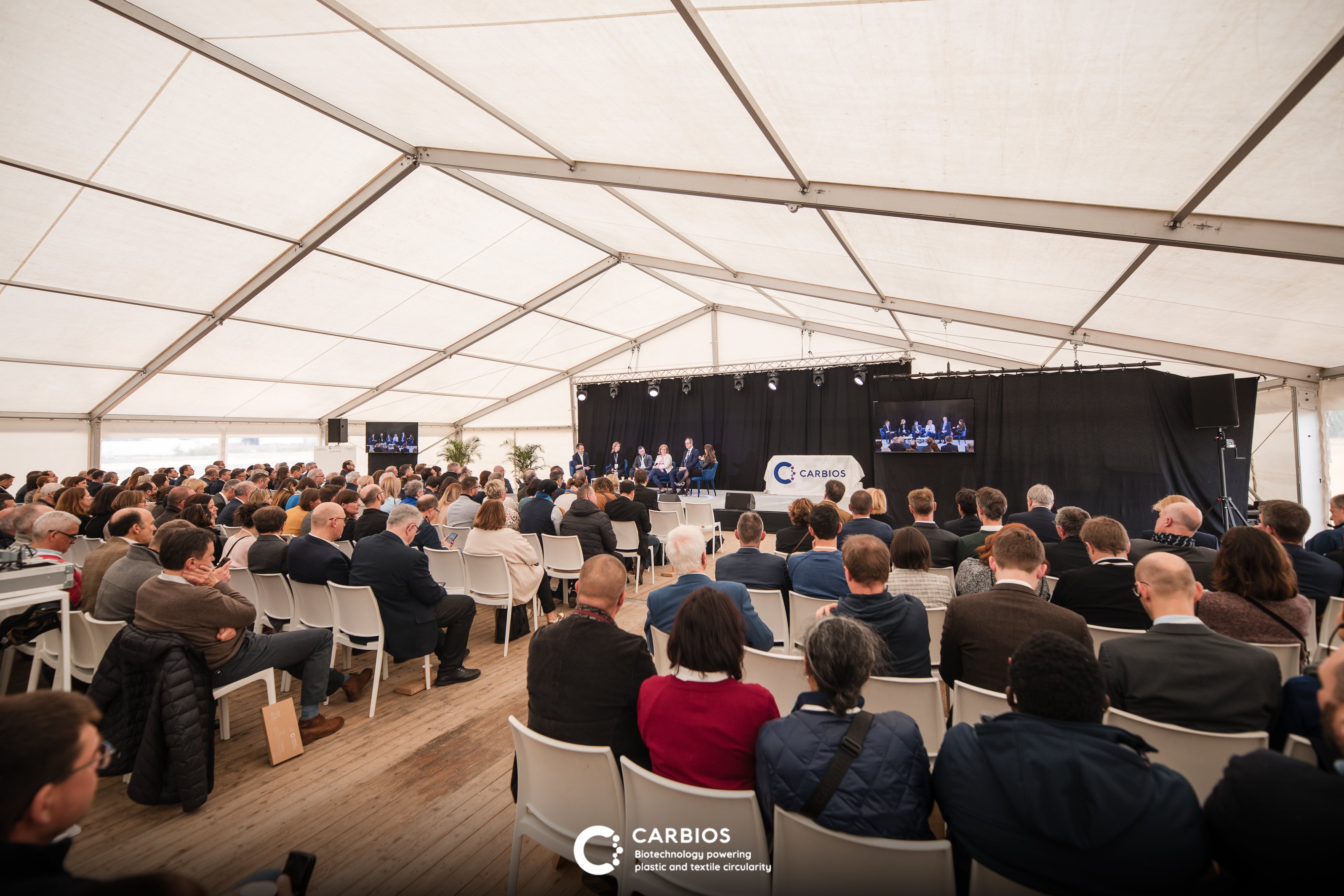 More than 200 guests attended the groundbreaking ceremony for CARBIOS' first biorecycling plant: representatives of institutions, partner brands and industrial partners