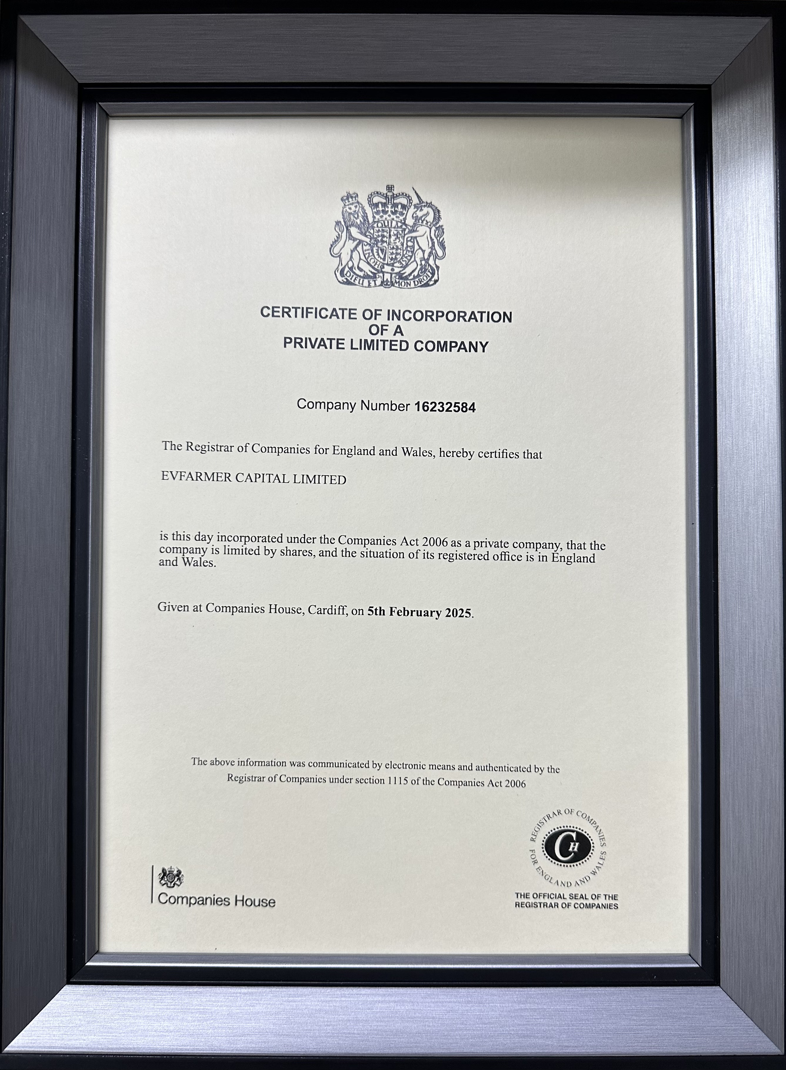 Evfarmer Business Registration Certificate