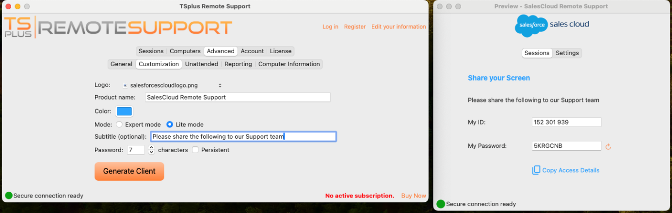 Screenshot of TSplus Remote Support Interface and LITE connection client for macOS.png