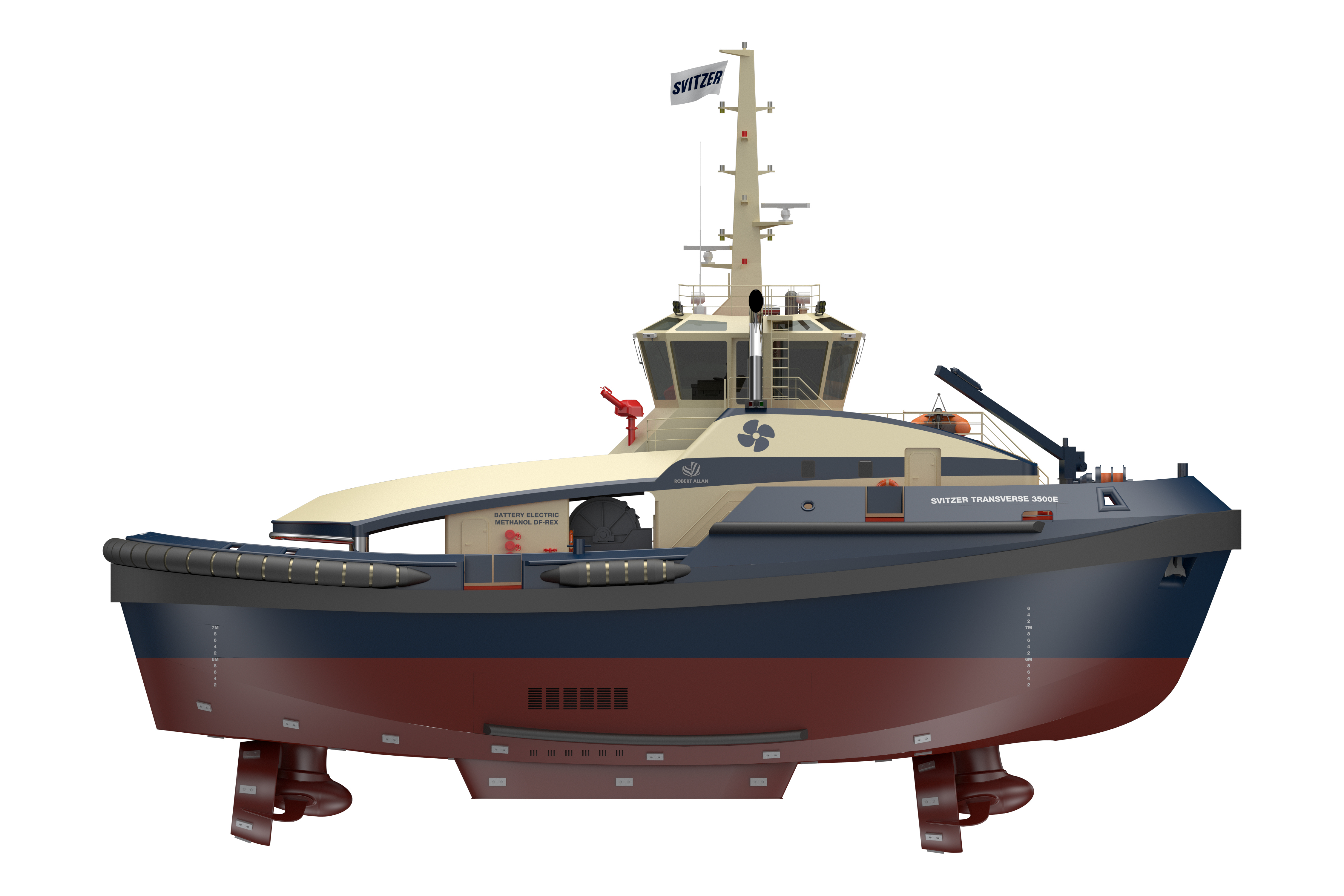 Rendering of Svitzer's new battery-methanol tug