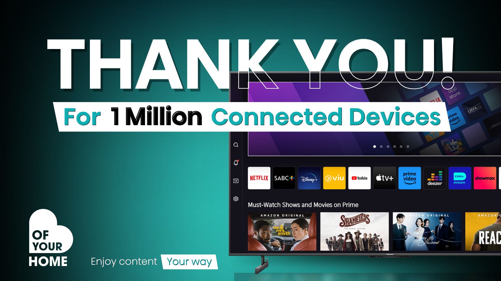 The power of streaming! VIDAA has surpassed 1 million streaming devices on Hisense VIDAA smart TVs, a testament to its growing popularity and user engagement