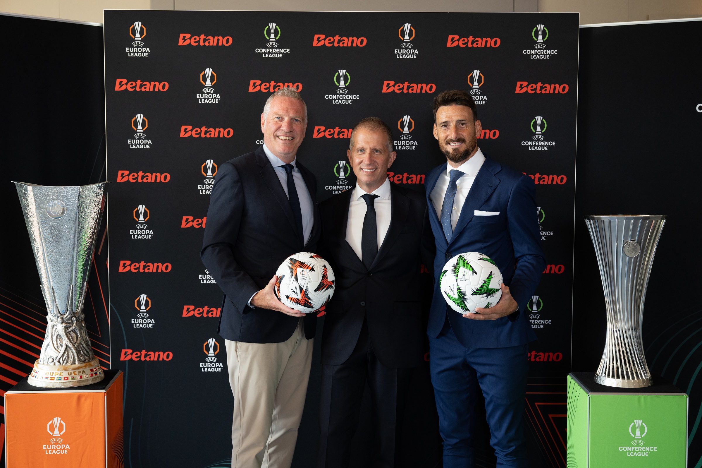 UEFA Marketing Director, Guy-Laurent Epstein; Kaizen Gaming Deputy CEO, Aris Dimarakis; and 2025 UEFA Europa League Final Ambassador, Aritz Aduriz