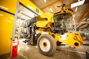 New Holland CR combine entering the in-line test booths at Zedelgem plant