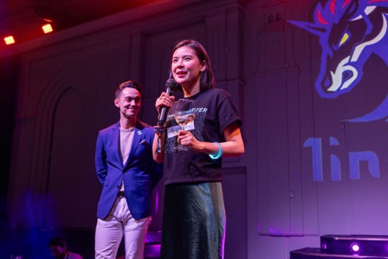 Gracy Chen making a welcome speech at the Cryptoverse Dream Night