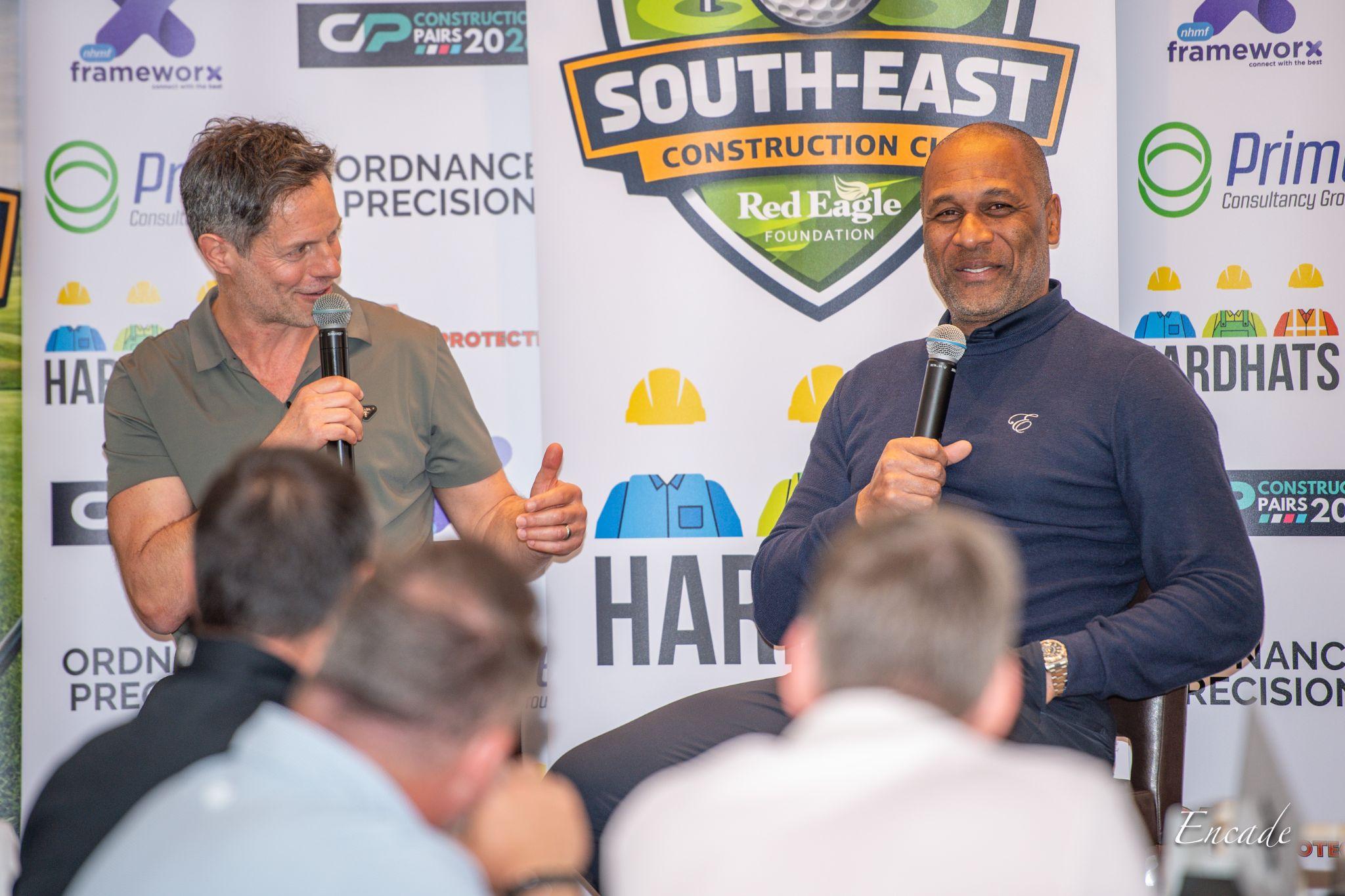 Scott Minto and Les Ferdinand MBE during the Q&A session at the London Golf Club
