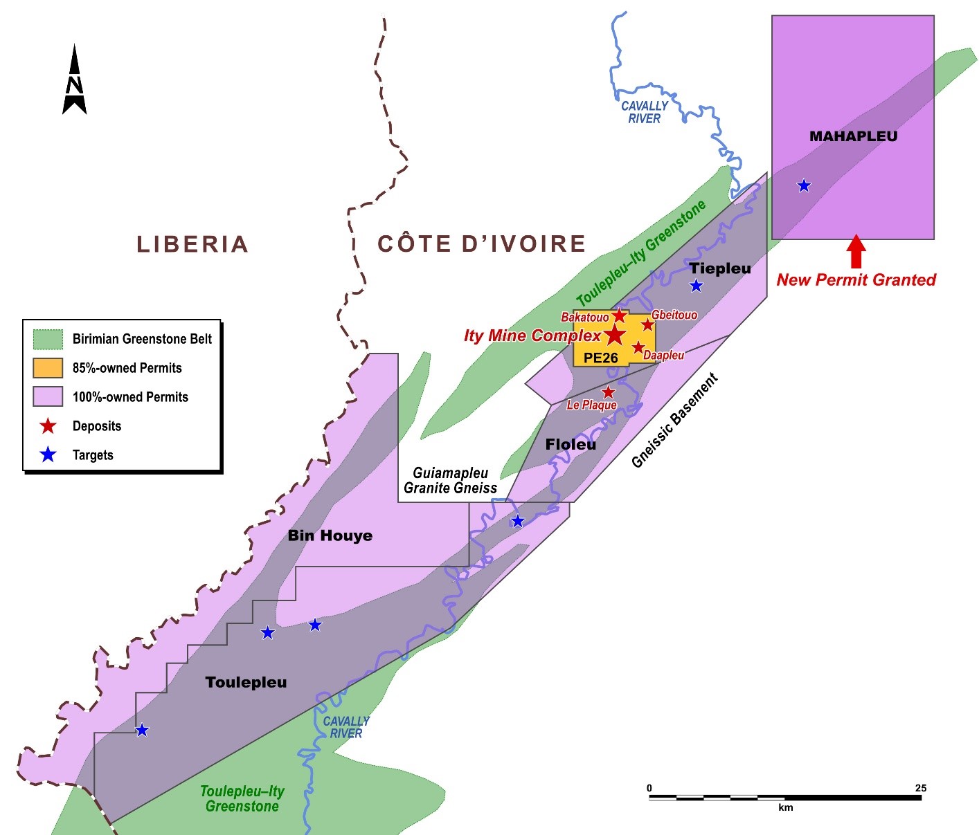 Figure 1 Endeavour Controlled 125km Ity Mine Corridor